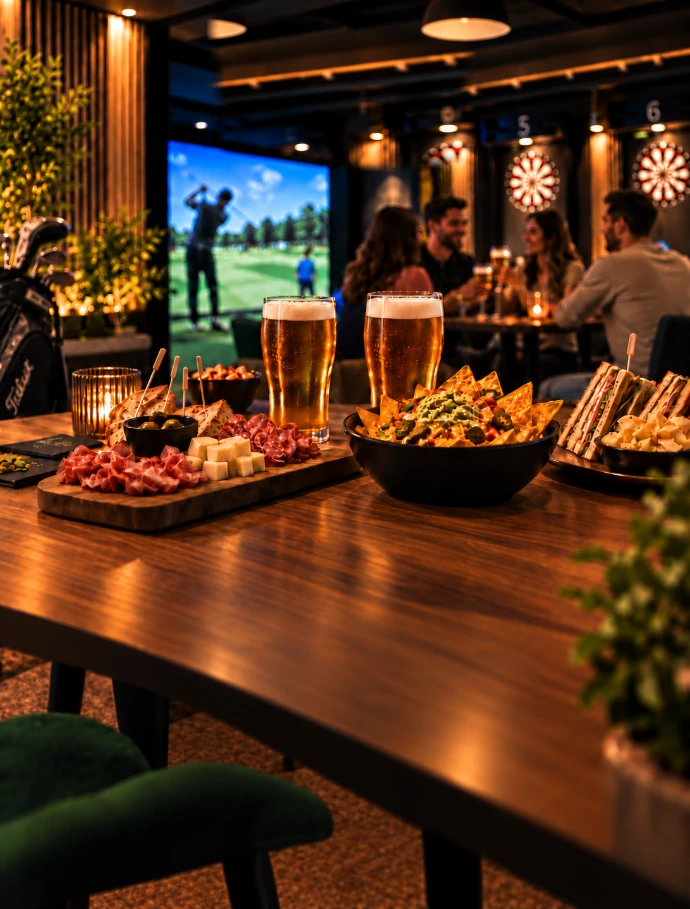 table avec consommations pour un groupe d'amis, boissons alcollisées, soft et planche à partager